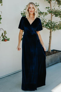 Meghan Velvet Wrap Maxi Dress | Navy | Baltic Born